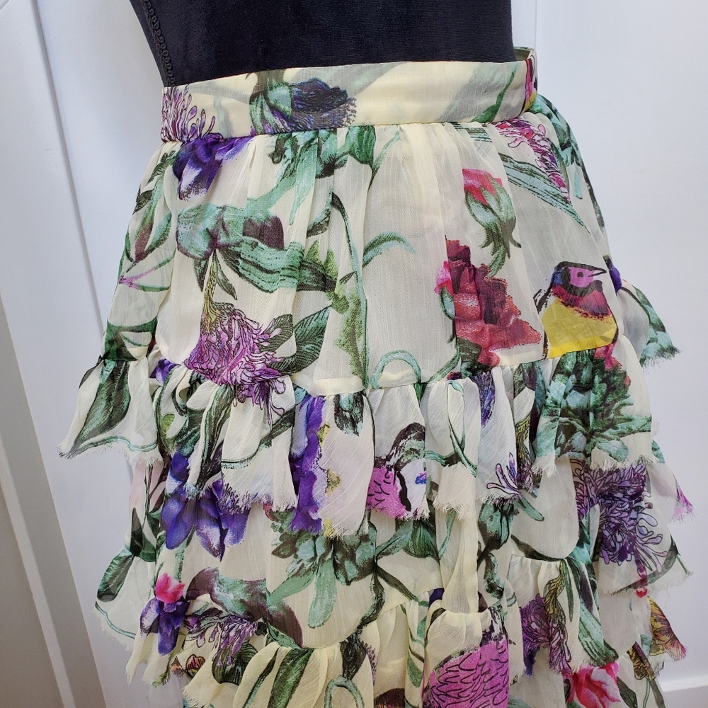Floral Tiered Chiffon Raw Edge Skirt - Picture 3 of 4
